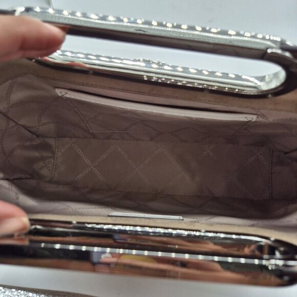 Michael Kors Chelsea Large Silver Convertible Clutch Optic White Shoulder Strap - Picture 10 of 15